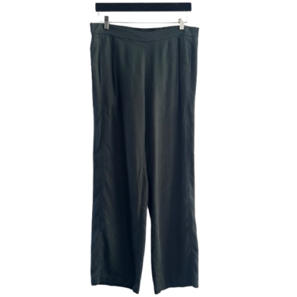 Eileen Fisher Green Tencel Lyocell Straight Leg Pants Pull On Relaxed Loose Fit